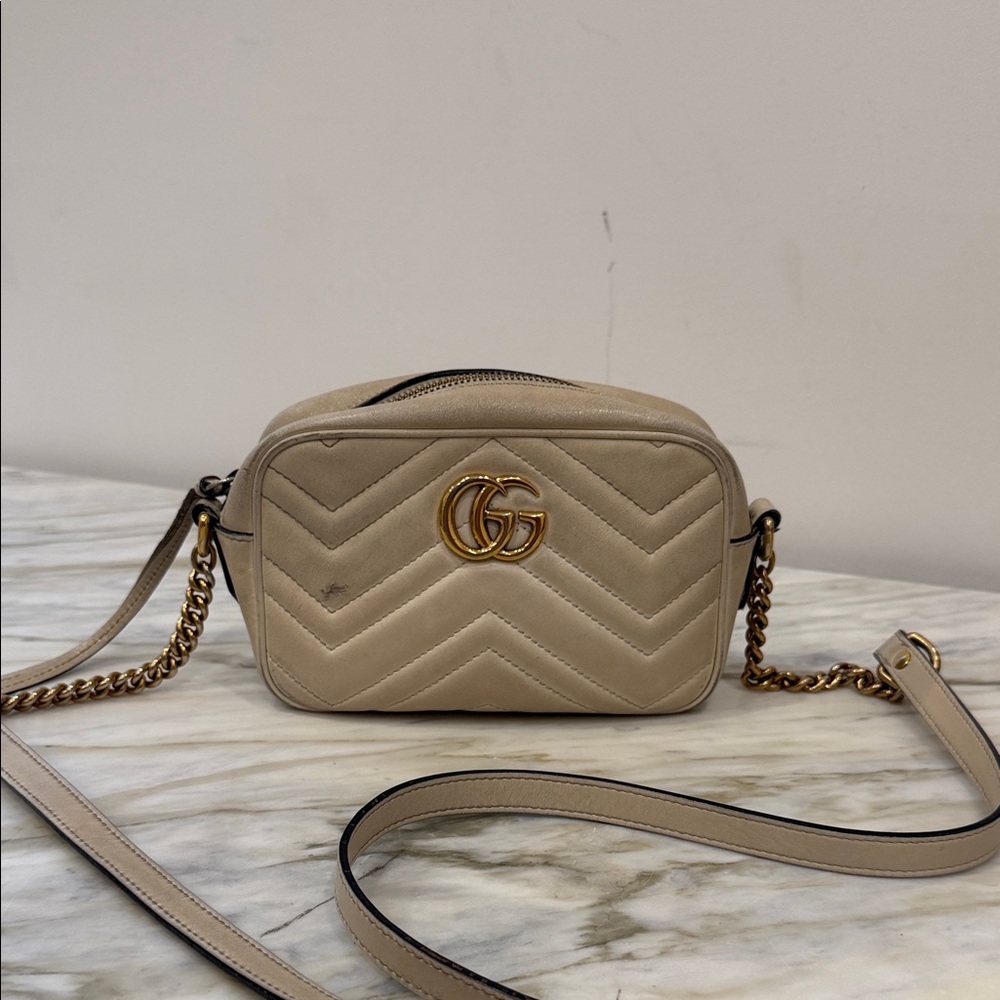 Gucci Taupe Quilted Crossbody Bag
